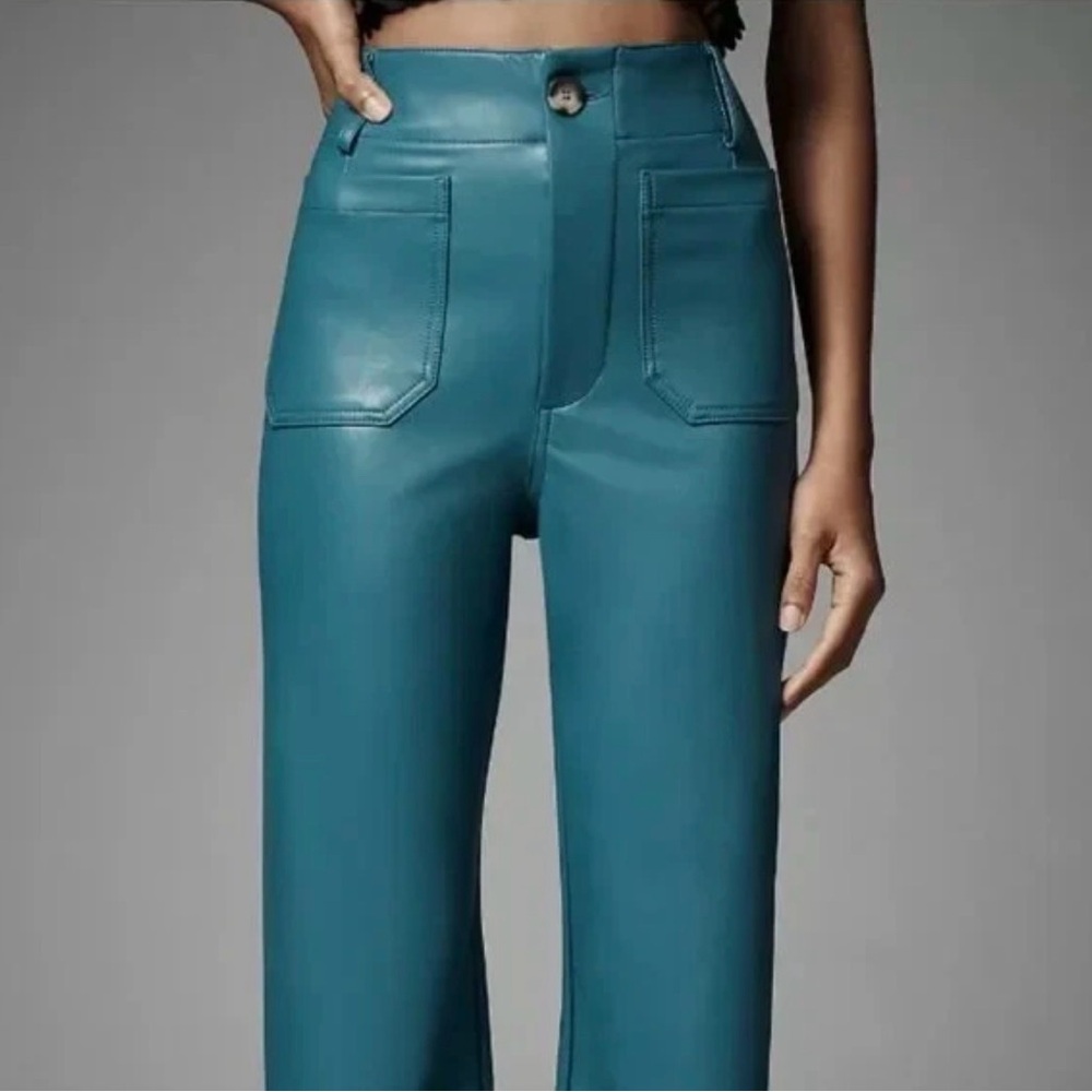 Sz M 8 29 30 Maeve Colette vegan leather turquoise cropped pants